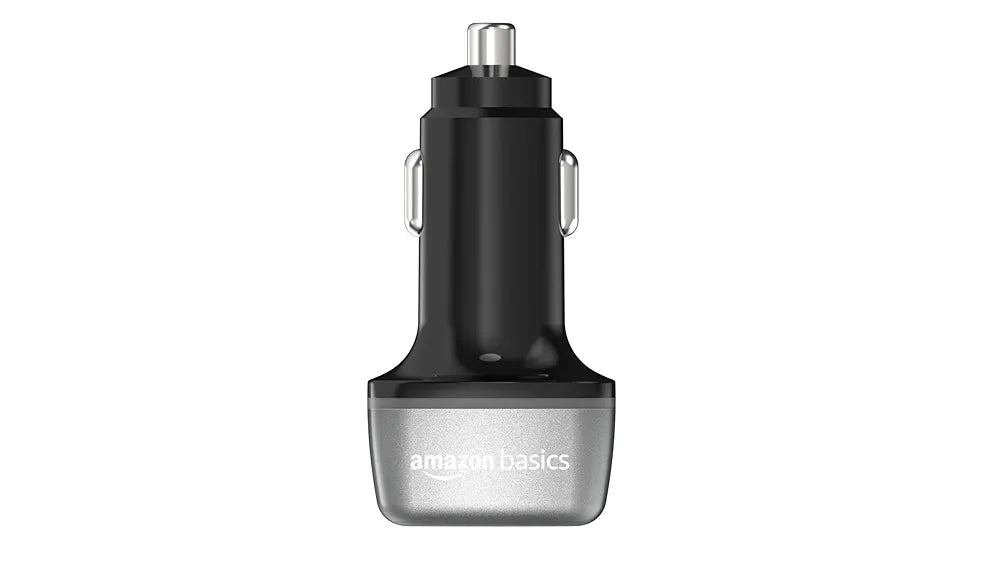 Amazon Basics Car Charger with 38W Charging| Dual Port -Type C and USB Output | Type-C USB Cable Included, Black