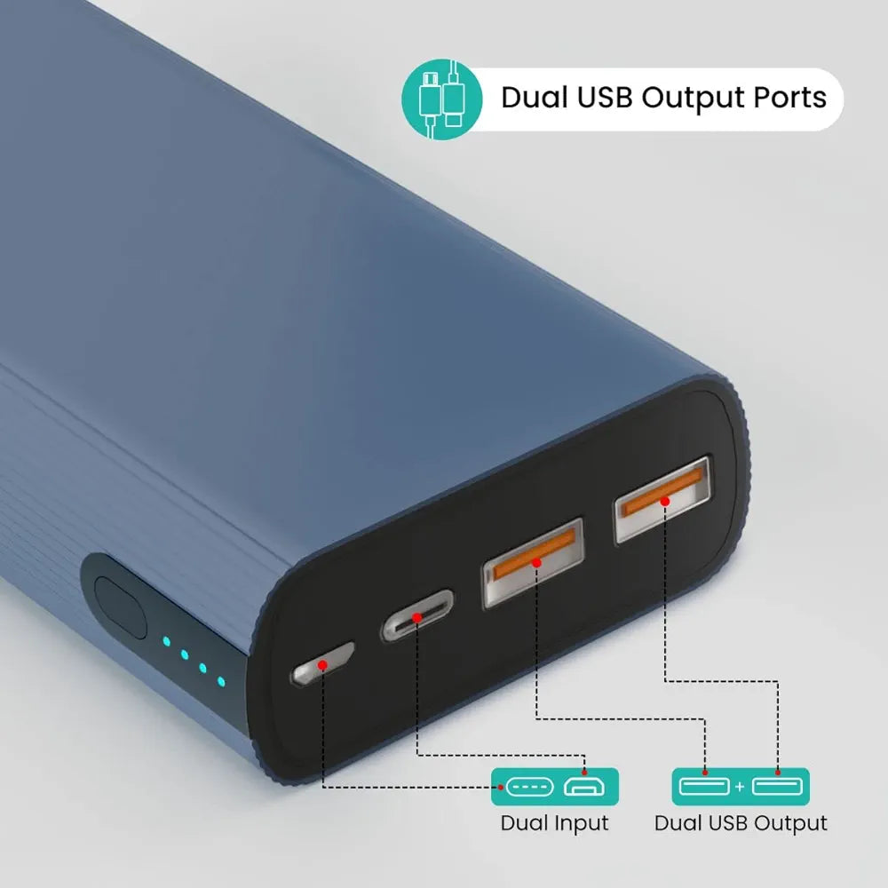 *Portronics Power 45 20000mAh Super Fast Charging Metal Power Bank |Triple Output (2USB + 1 Type C) for Laptop/Mobiles/TWS/Speakers.(Blue)*