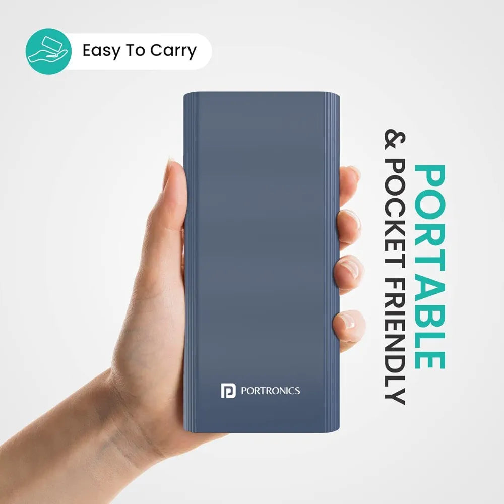 *Portronics Power 45 20000mAh Super Fast Charging Metal Power Bank |Triple Output (2USB + 1 Type C) for Laptop/Mobiles/TWS/Speakers.(Blue)*