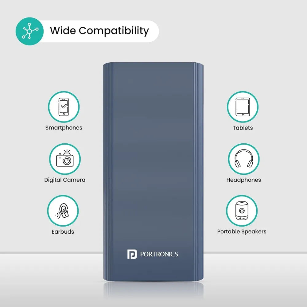 *Portronics Power 45 20000mAh Super Fast Charging Metal Power Bank |Triple Output (2USB + 1 Type C) for Laptop/Mobiles/TWS/Speakers.(Blue)*