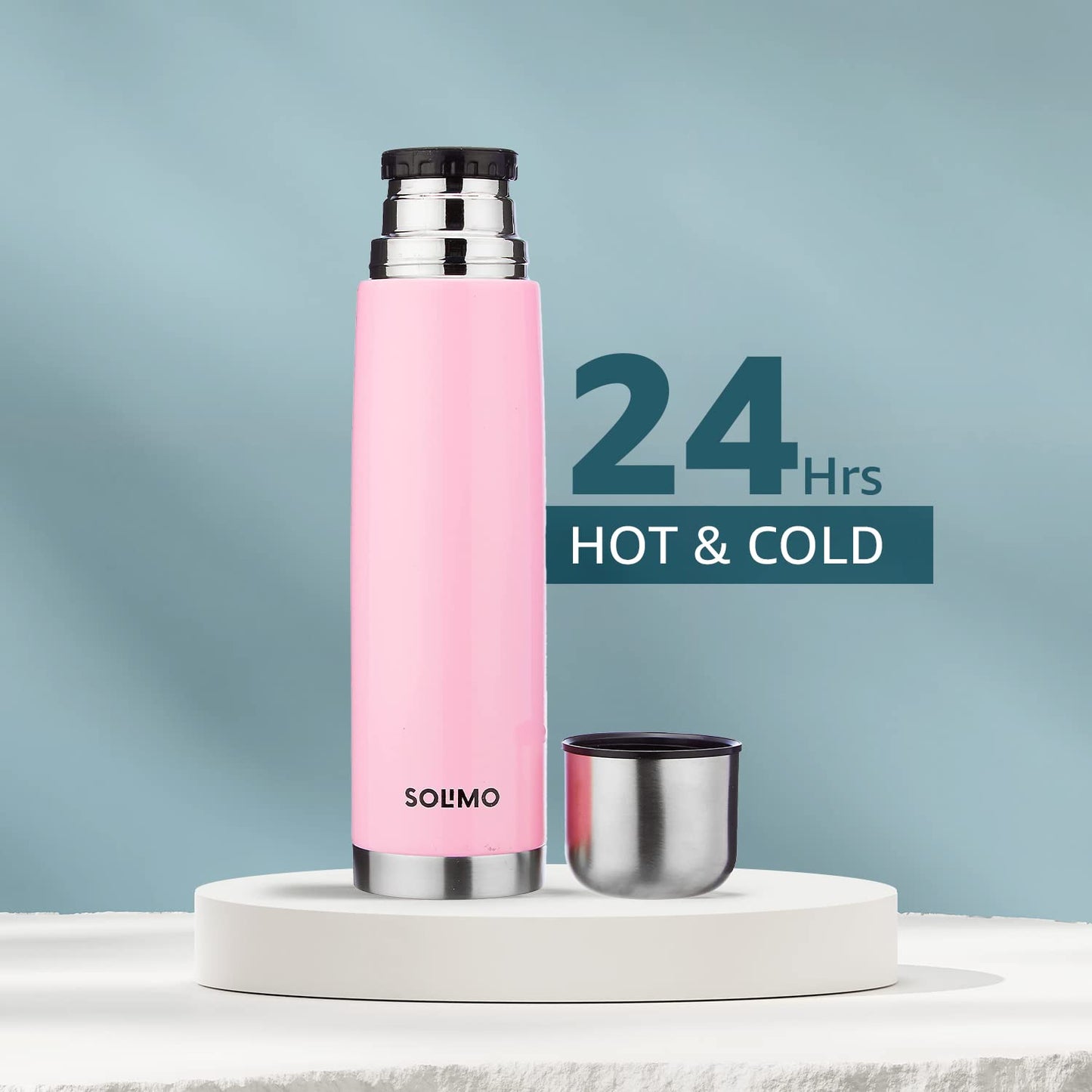 Amazon Brand - Solimo Stainless Steel Insulated 24 Hours Hot or Cold Bottle Thermos Flask, 1000 ml, Pink