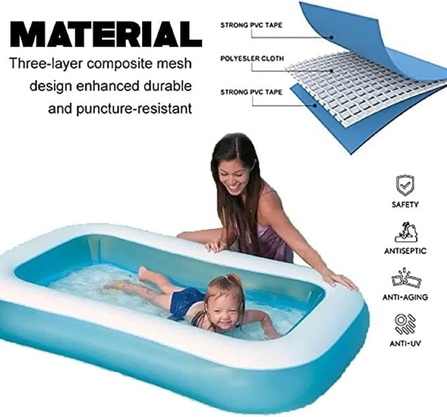 5.5ft Portable,Inflatable & Foldable Swimming Pool with Air Pump