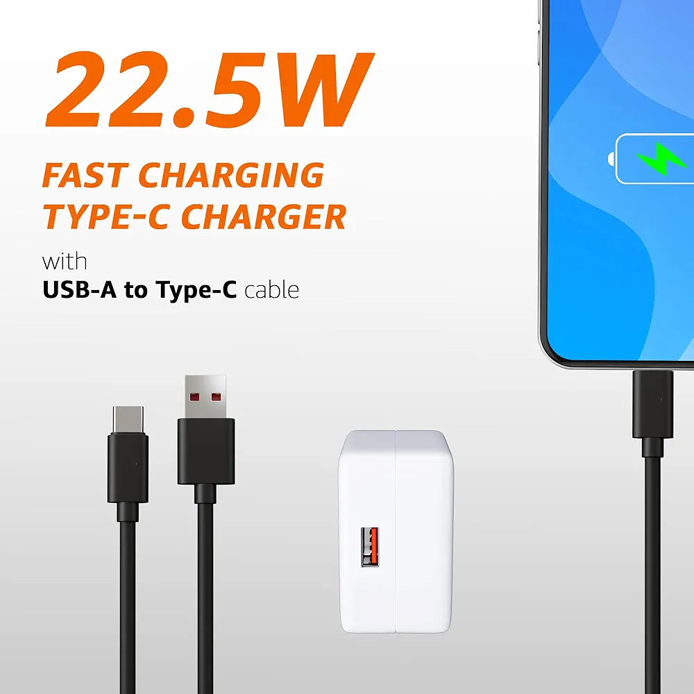 Amazon Basics 22.5W USB-A Charger + Type A to Type C PVC Cable