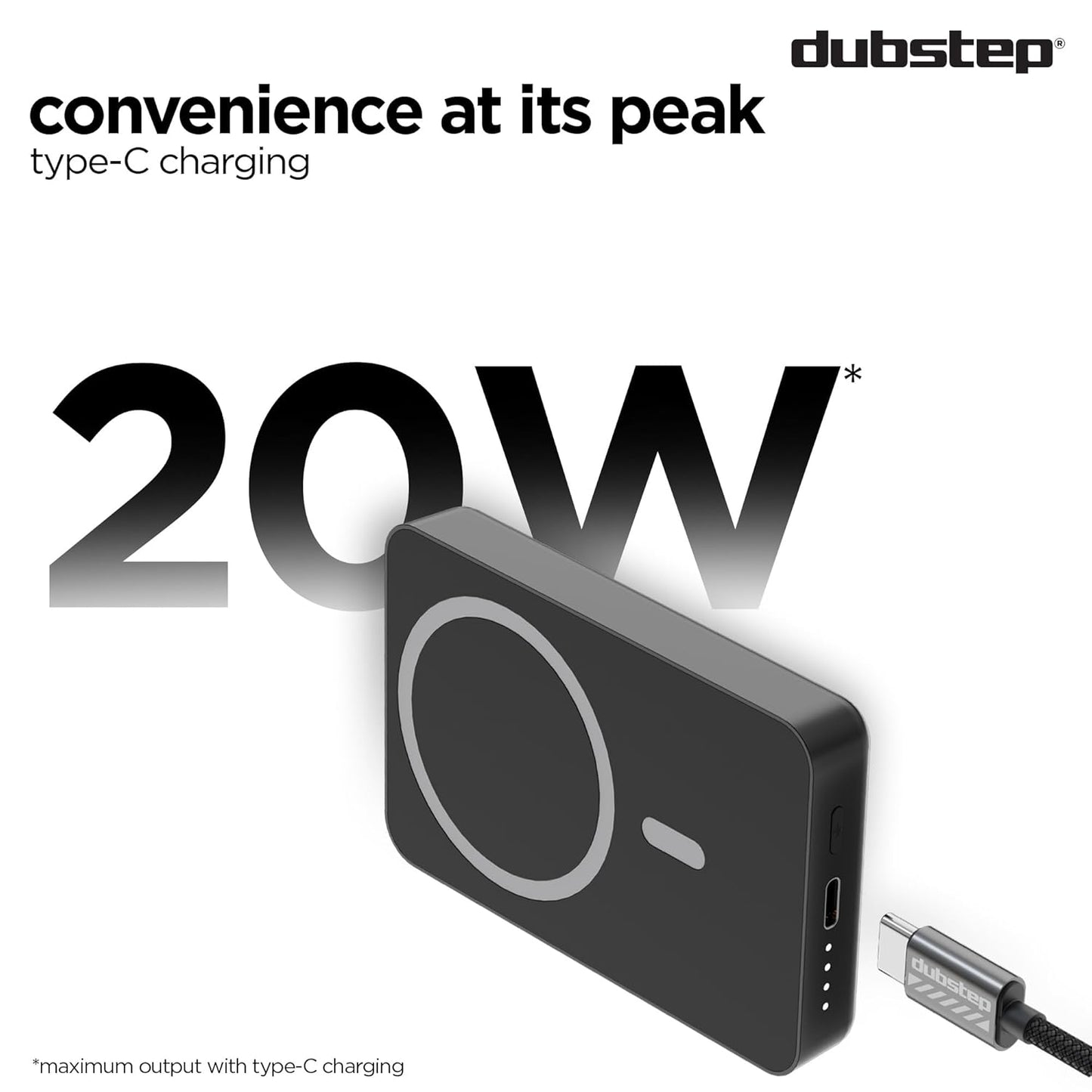 *Dubstep Powerblitz X1 10,000 mAh 20W 12W Fast Charging Wired & Wireless Charging Compact Pocket Size Power Bank with Type-C to Type-C Cable