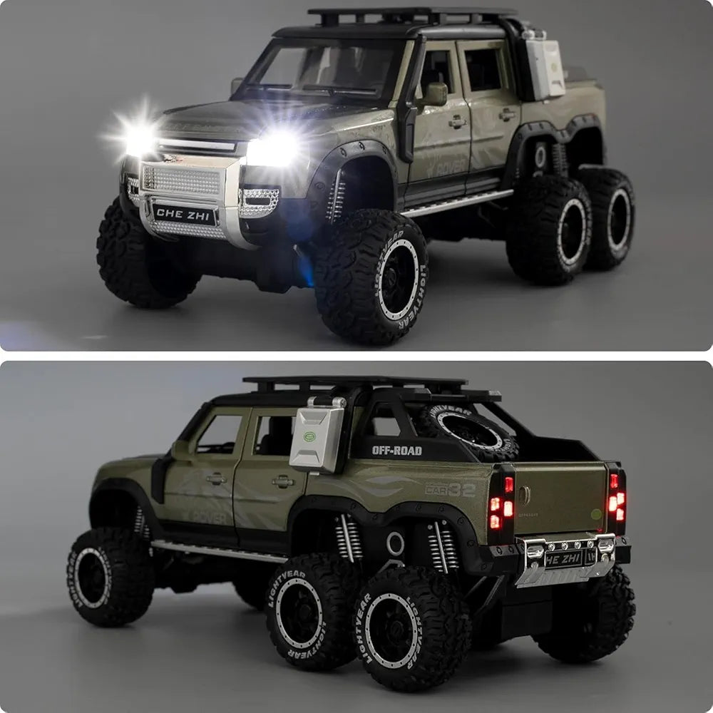 1:24 6X6 Defender Toy Car for Kids Scale Model Diecast Metal Cars Light Sound Pullback Openable Door Car