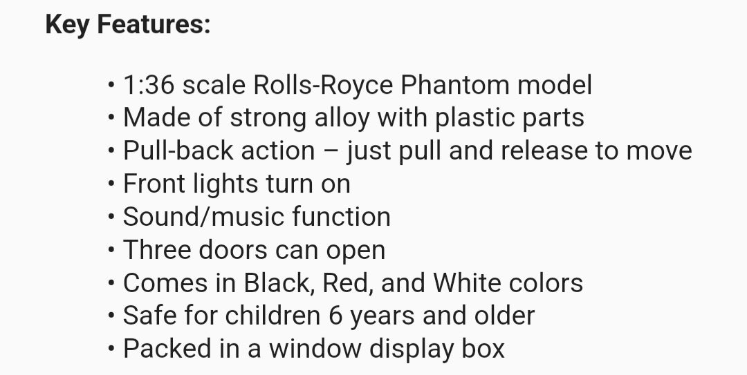 1:36 Alloy Rolls-Royce Phantom Car Model (Sound & Light Version)