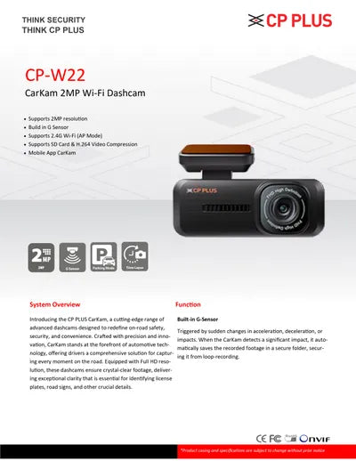 CP-PLUS CP-W22 CarKam 2MP Wi-Fi Dashcam