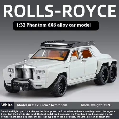 1:32 roll royce 6x6 wheel metal toy car with sound & light for kids ( multicolour)