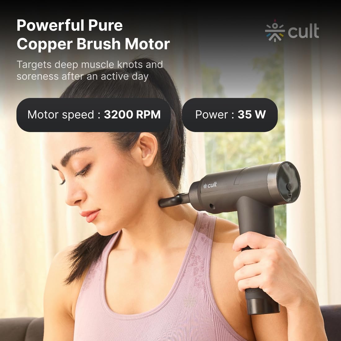 CULT Volt Pro, Full Body Professional Gun Massager, 4500 mAh battery, QuietMotion Tech, Deep Tissue Percussions, 4 Interchangeable heads, 6 Speed leve