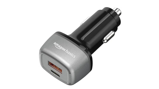 Amazon Basics Car Charger with 38W Charging| Dual Port -Type C and USB Output | Type-C USB Cable Included, Black