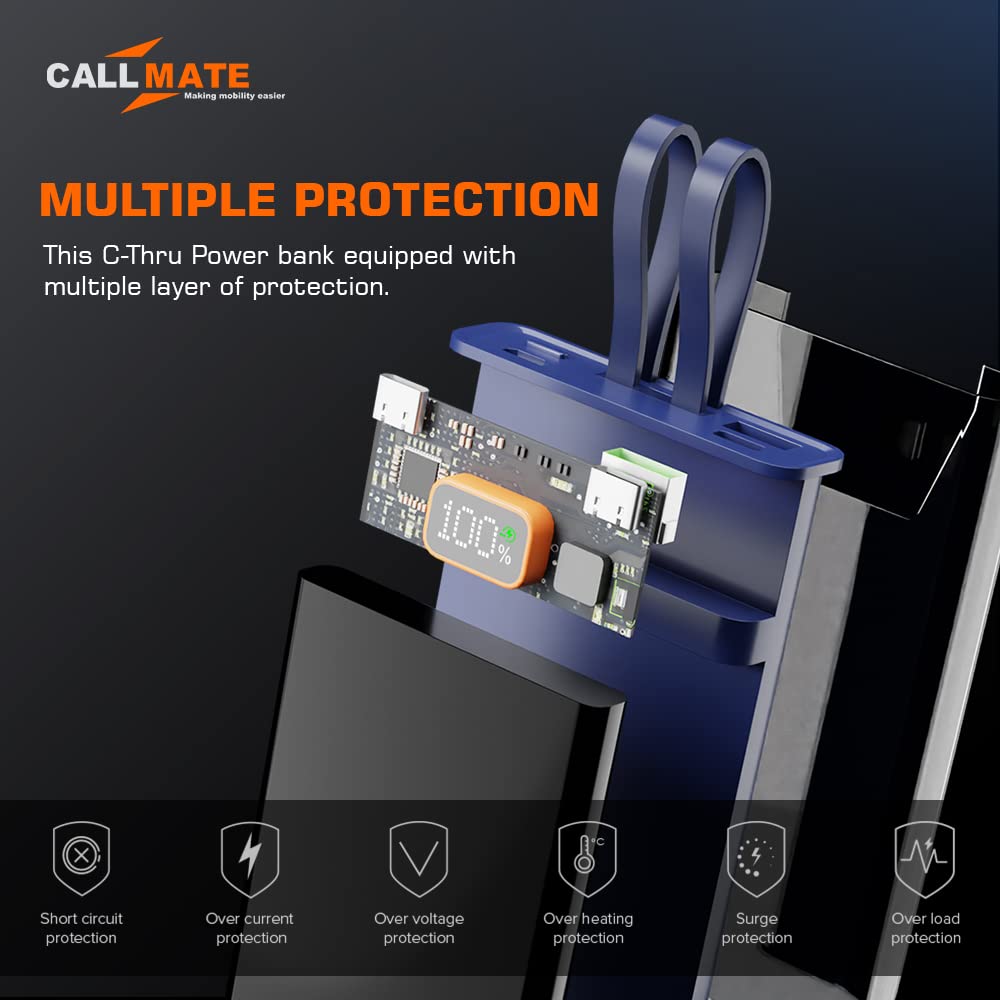 CALLMATE C-Thru 10000Mah Transparent Power Bank,23W Fast Charging with Type C