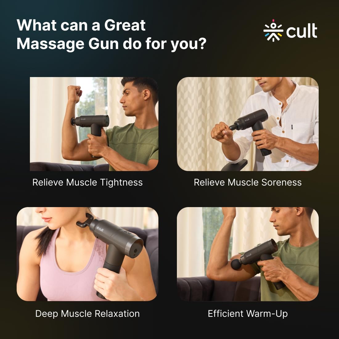 CULT Volt Pro, Full Body Professional Gun Massager, 4500 mAh battery, QuietMotion Tech, Deep Tissue Percussions, 4 Interchangeable heads, 6 Speed leve
