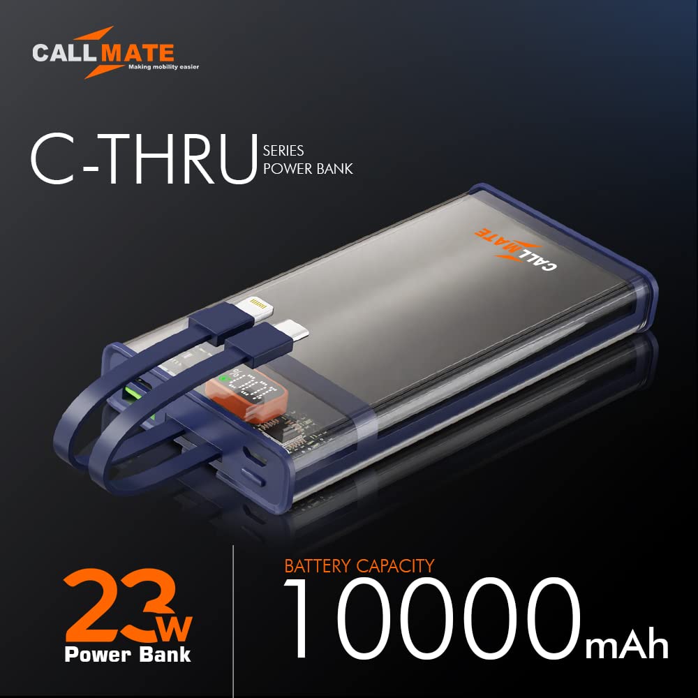 CALLMATE C-Thru 10000Mah Transparent Power Bank,23W Fast Charging with Type C