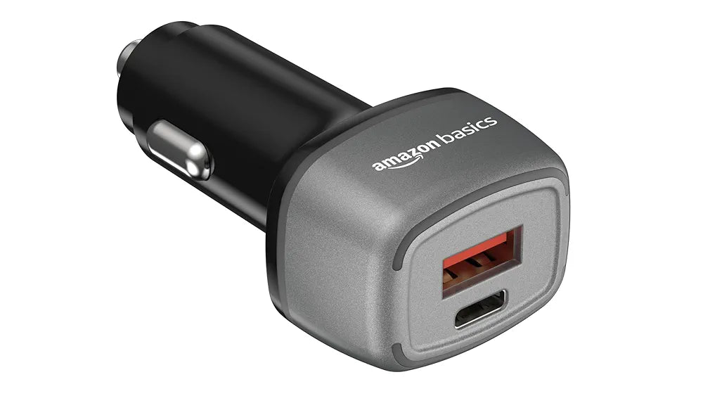 Amazon Basics Car Charger with 38W Charging| Dual Port -Type C and USB Output | Type-C USB Cable Included, Black