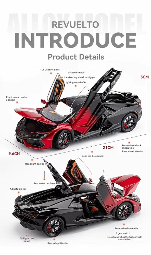 1:24 Lamborghini Revuelto Diecast Metal Pull Back Car