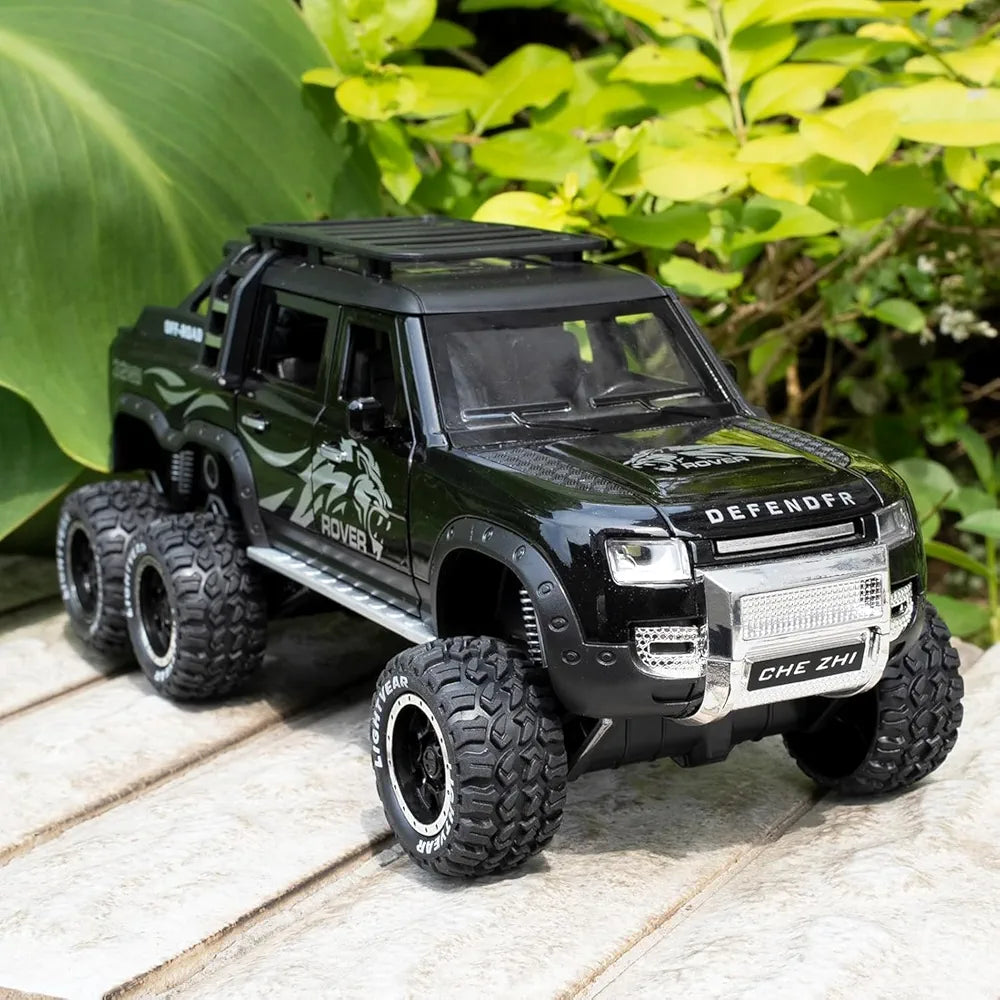 1:24 6X6 Defender Toy Car for Kids Scale Model Diecast Metal Cars Light Sound Pullback Openable Door Car