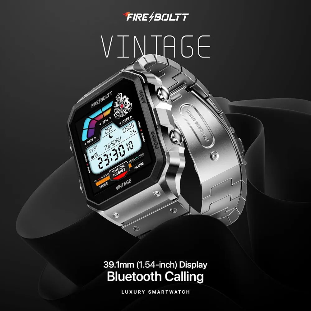 Fire-Boltt Vintage Smartwatch 39.1mm (1.52 inch) TFT Display, Stainless Steel Design, Bluetooth Calling
