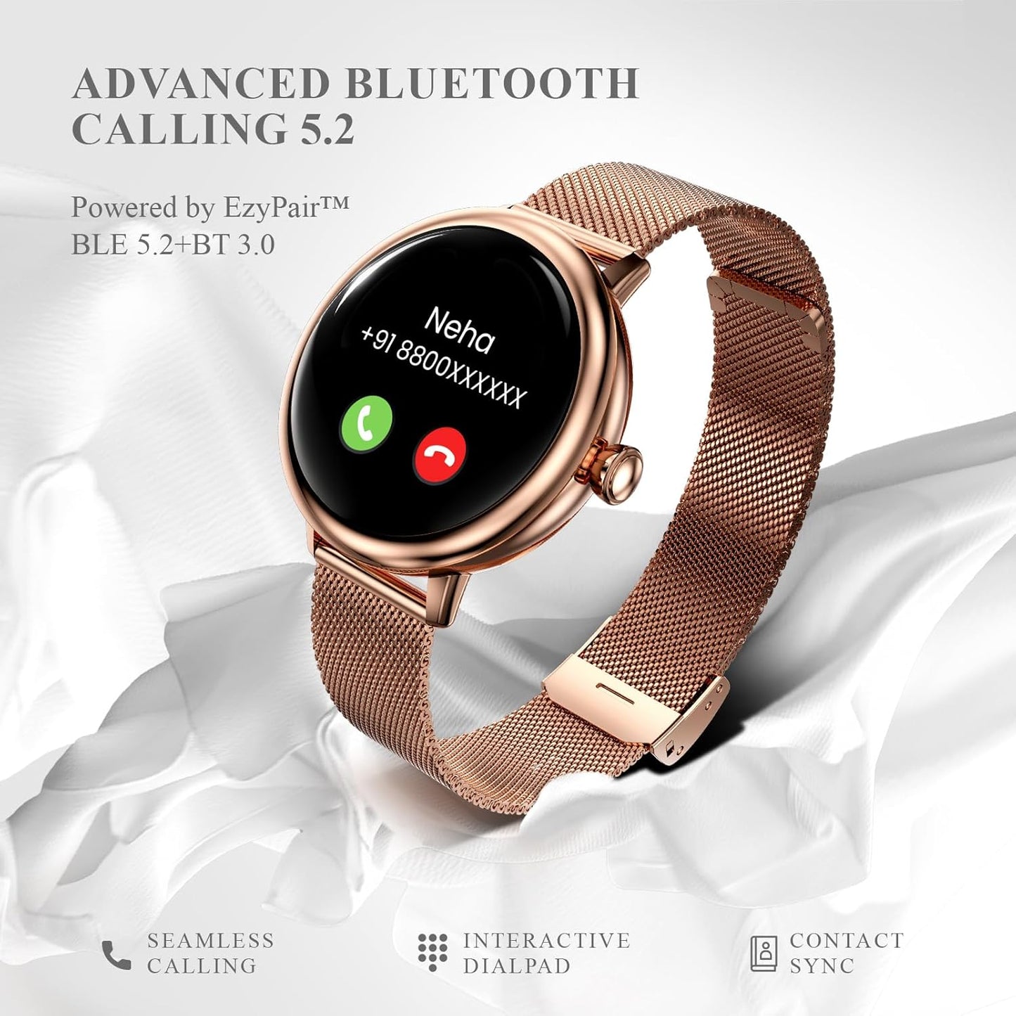 beatXP Eva 1.2" Super AMOLED Display, Bluetooth Calling Smart Watch for Women