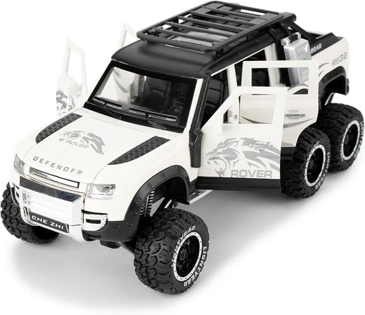1:24 6X6 Defender Toy Car for Kids Scale Model Diecast Metal Cars Light Sound Pullback Openable Door Car