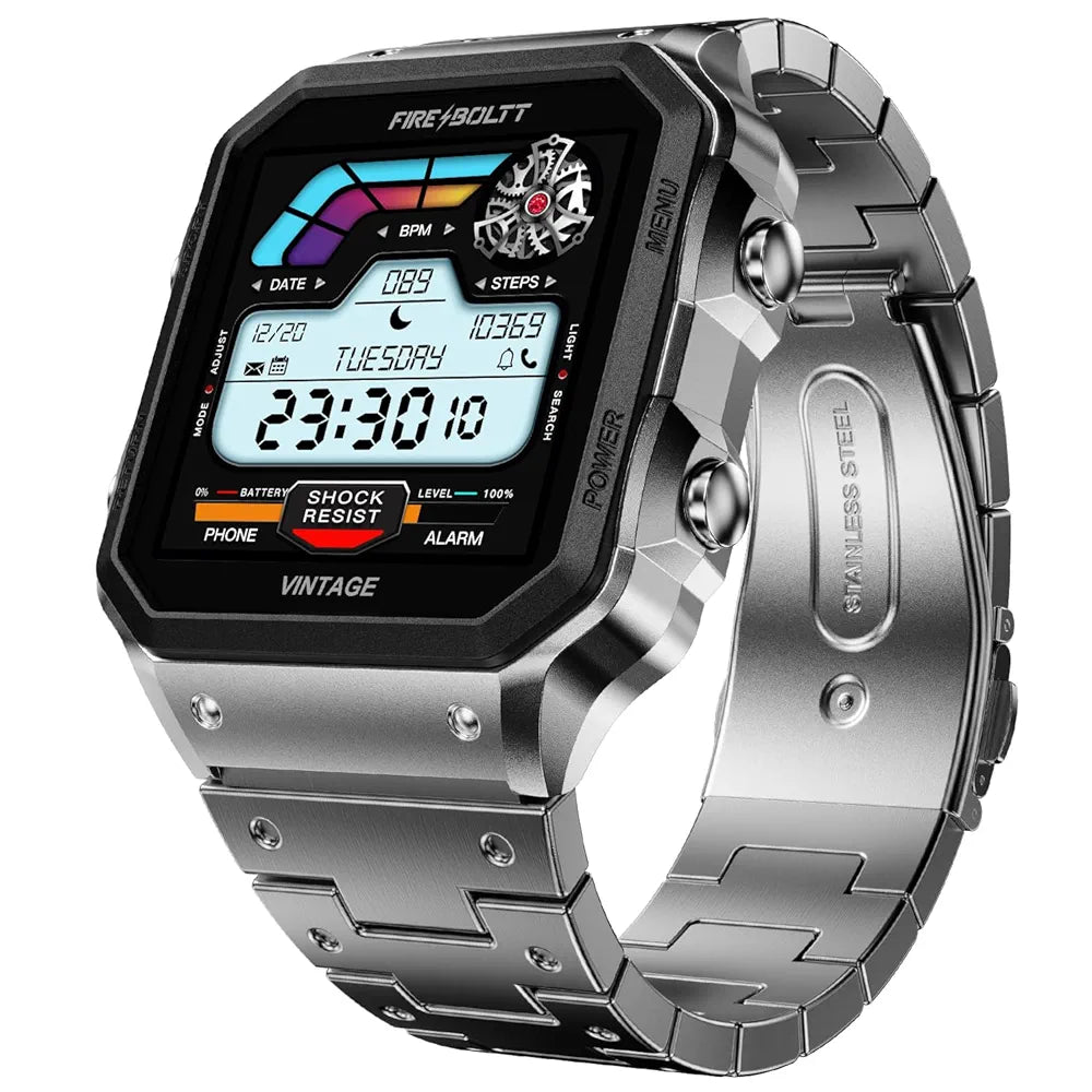 Fire-Boltt Vintage Smartwatch 39.1mm (1.52 inch) TFT Display, Stainless Steel Design, Bluetooth Calling