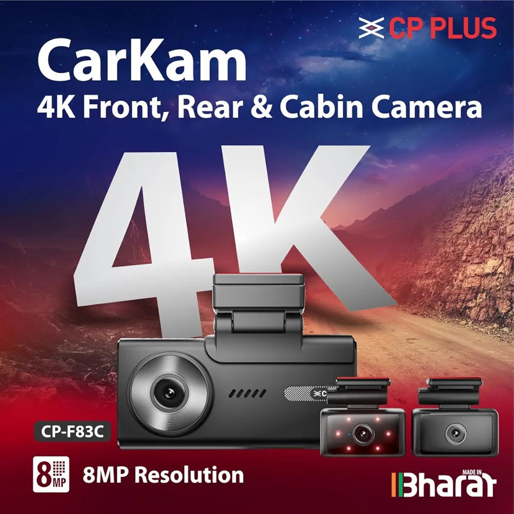 CP PLUS CP-F83C 4K Front, Rear & Cabin Dashcam with GPS