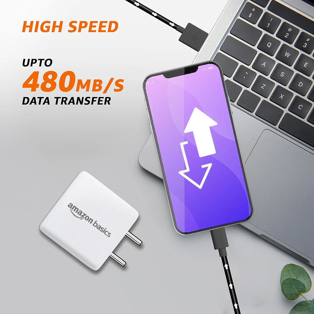 Amazon Basics 22.5W USB-A Charger + Type A to Type C PVC Cable
