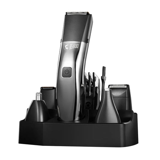 Beardo Chrome Beast Multipurpose Full Body Groomer Trimmer Set For Men | 40 Length Settings | 8 attachments | Beard/Hair/Body/Precision/Ear/Nose Trimmer|With Dock|90 min. run time | All-in-1 trimmer | Gift For Brother | Gift For Friends