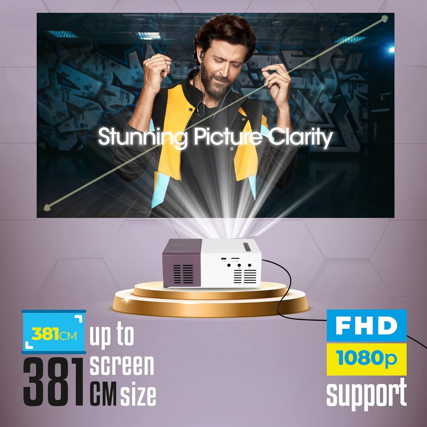 ZEBRONICS ZEB-PIXAPLAY 11 LED with FHD1080p support, built in speaker,Dual power input (1500 ln) Portable Projector