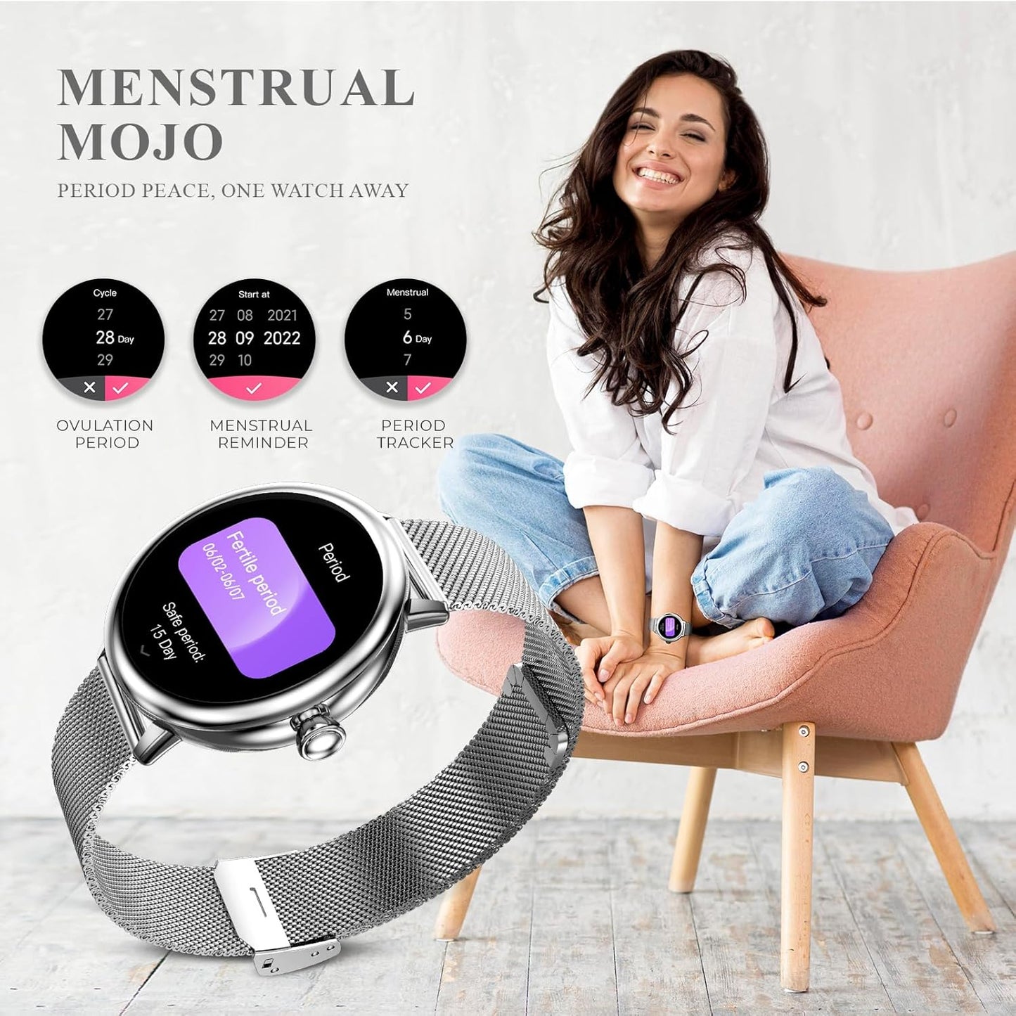 beatXP Eva 1.2" Super AMOLED Display, Bluetooth Calling Smart Watch for Women