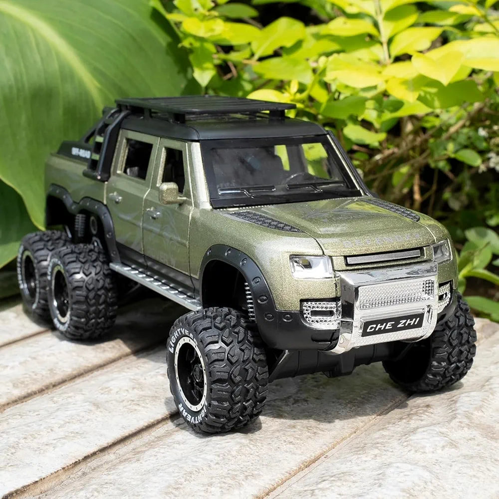 1:24 6X6 Defender Toy Car for Kids Scale Model Diecast Metal Cars Light Sound Pullback Openable Door Car