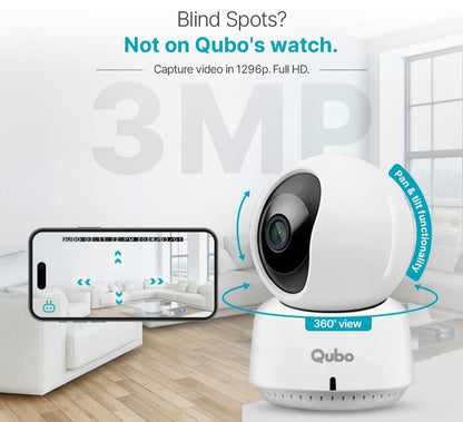 Qubo Smart 360 3MP 1296p WiFi CCTV Security Camera