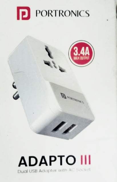 *PORTRONICS ADAPTO III DUAL USB ADAPTER WITH AC SOCKET*