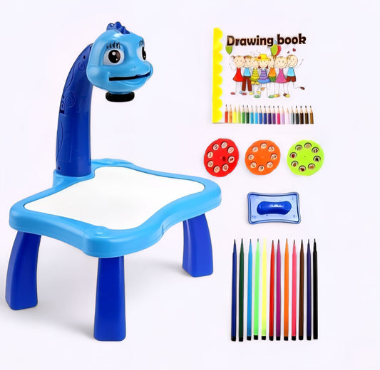 Projector Coloring Table with Sketch Pens and Image Slides Without Duster