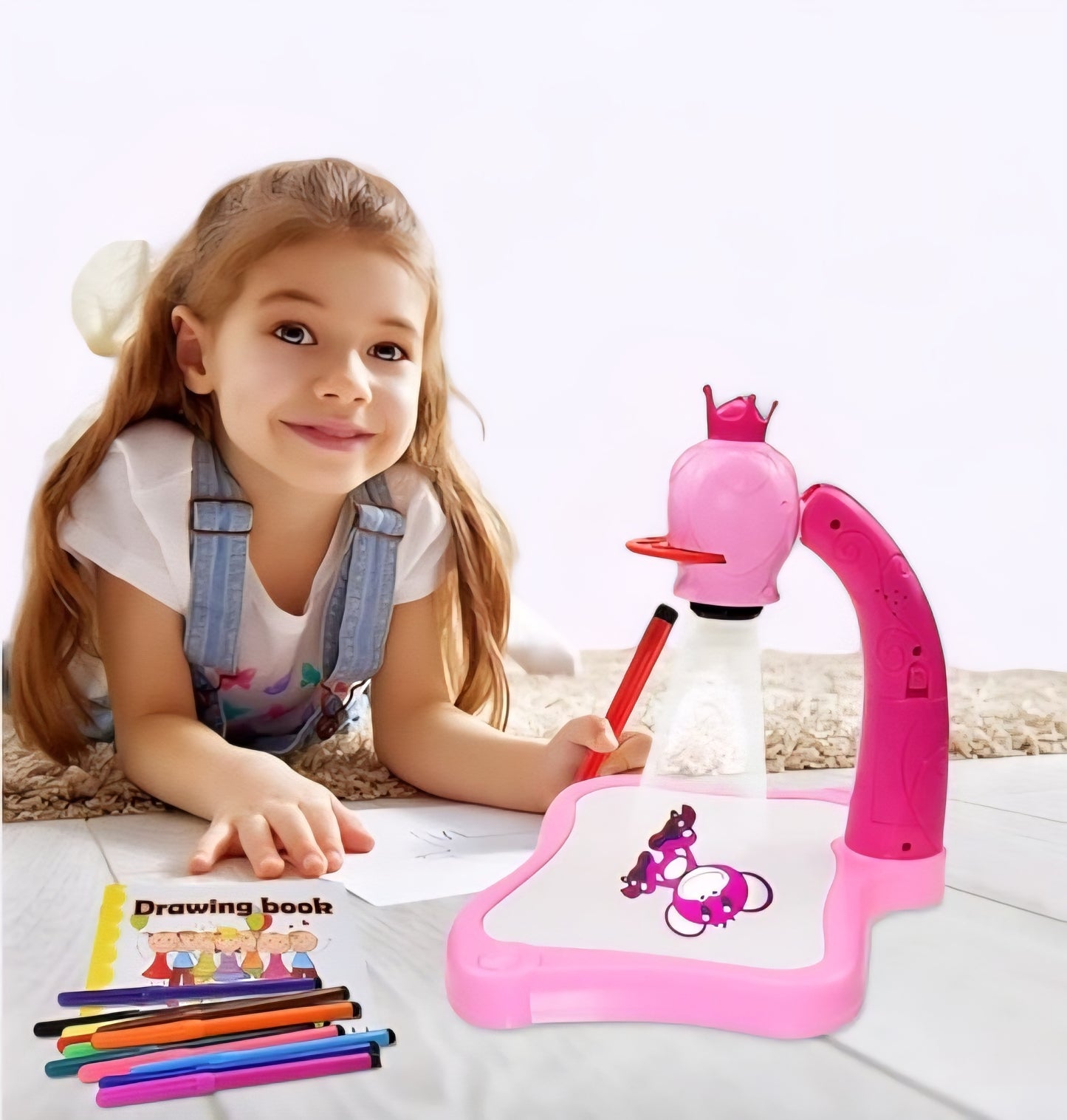Projector Coloring Table with Sketch Pens and Image Slides Without Duster