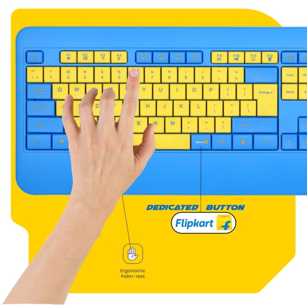 Zoook Qwerty Wireless Desktop Keyboard  (Blue, Yellow)