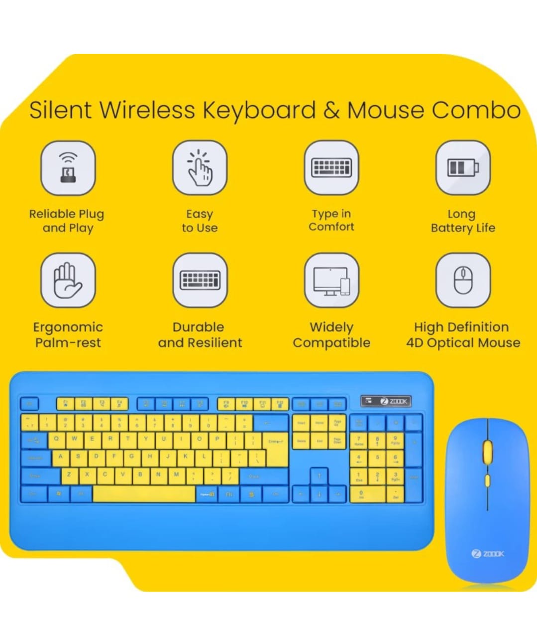 Zoook Qwerty Wireless Desktop Keyboard  (Blue, Yellow)